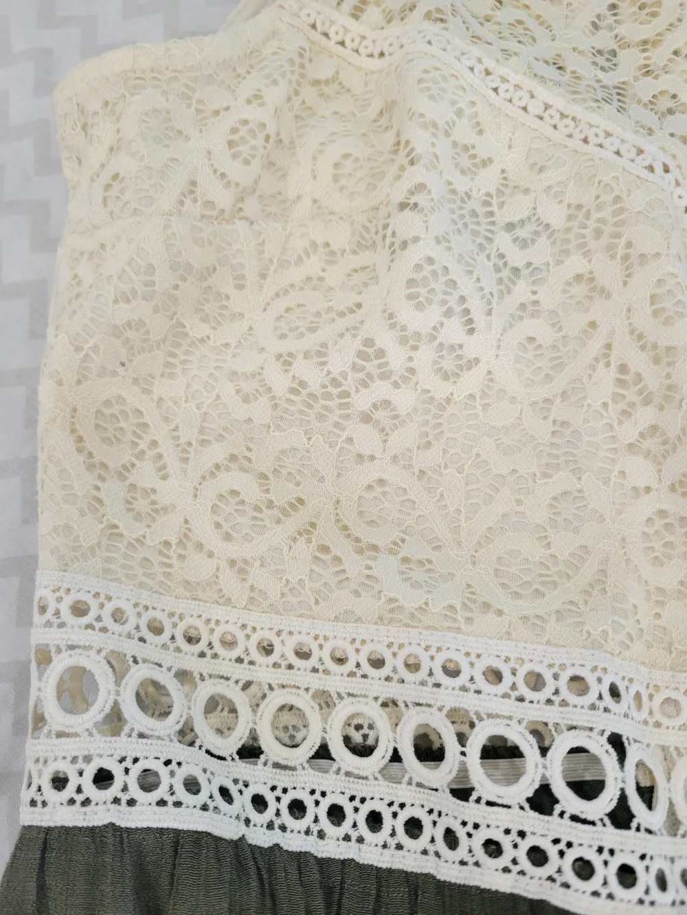 Iz Byer Cream Lace Bodice Maxi with Olive Skirt - Picture 8 of 14